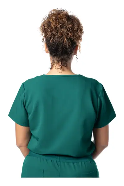 Contemporary Stretch V-Neck Top in Hunter Green, back view