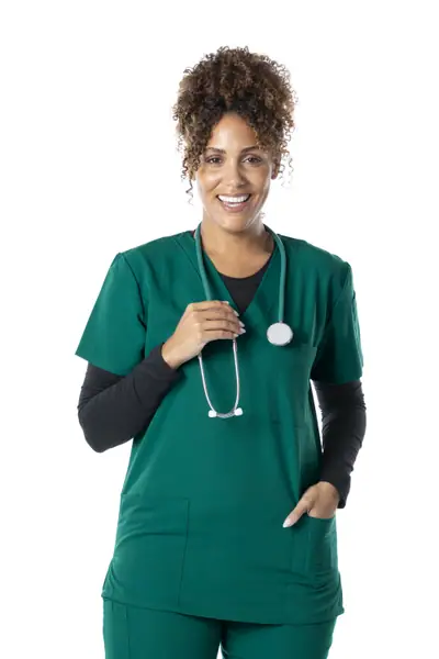Unisex V-Neck Top in Hunter Green, front view
