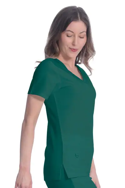 Unisex V-Neck Top in Hunter Green, side view