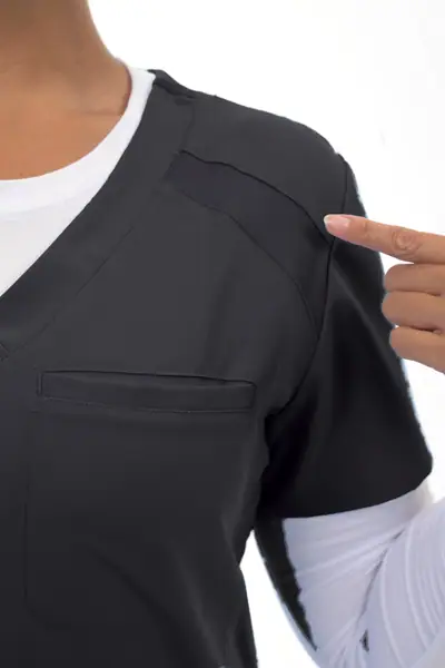 3602 Flaunt Flexi Pro Stretch V-Neck Scrub Top in Black, close front view