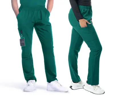 Unisex Fit Pant in Hunter Green, front view, two models