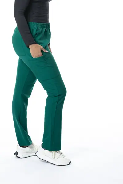 Unisex Fit Pant in Hunter Green, side view on model