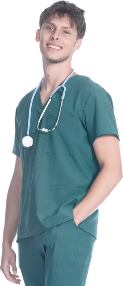 4Flex scrubs shown on a model