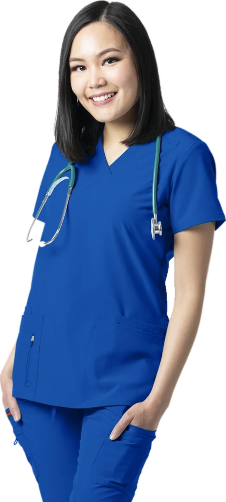 FUBU Performance scrubs shown on a model